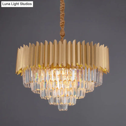 Contemporary 4/8 Bulb Crystal Rectangle Hanging Lamp in Gold – Taper Faceted Design, 16"/23.5" Width