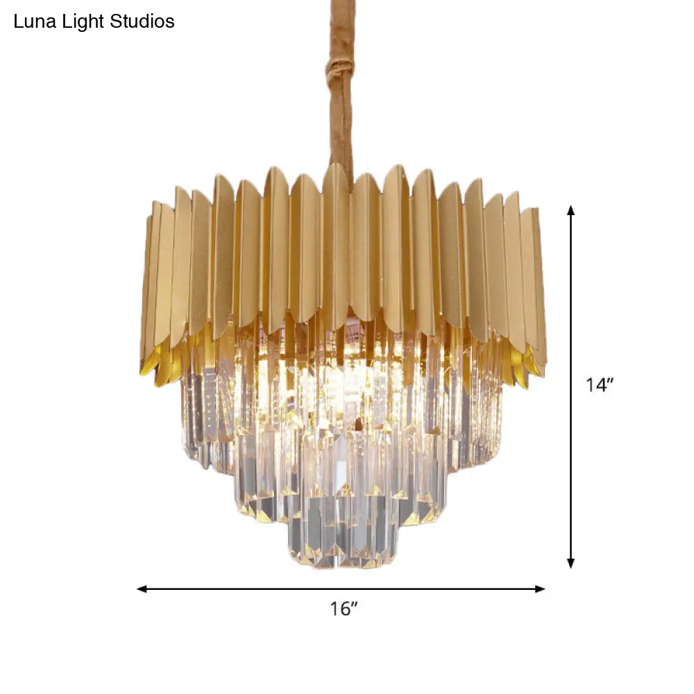 Contemporary 4/8 Bulb Crystal Rectangle Hanging Lamp in Gold – Taper Faceted Design, 16"/23.5" Width