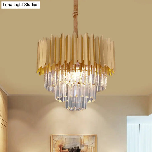 Contemporary 4/8 Bulb Crystal Rectangle Hanging Lamp in Gold – Taper Faceted Design, 16"/23.5" Width