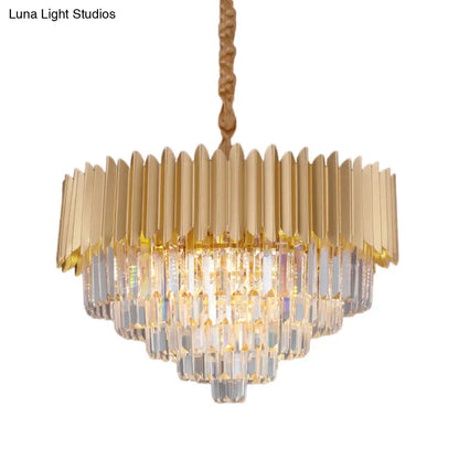 Contemporary 4/8 Bulb Crystal Rectangle Hanging Lamp in Gold – Taper Faceted Design, 16"/23.5" Width