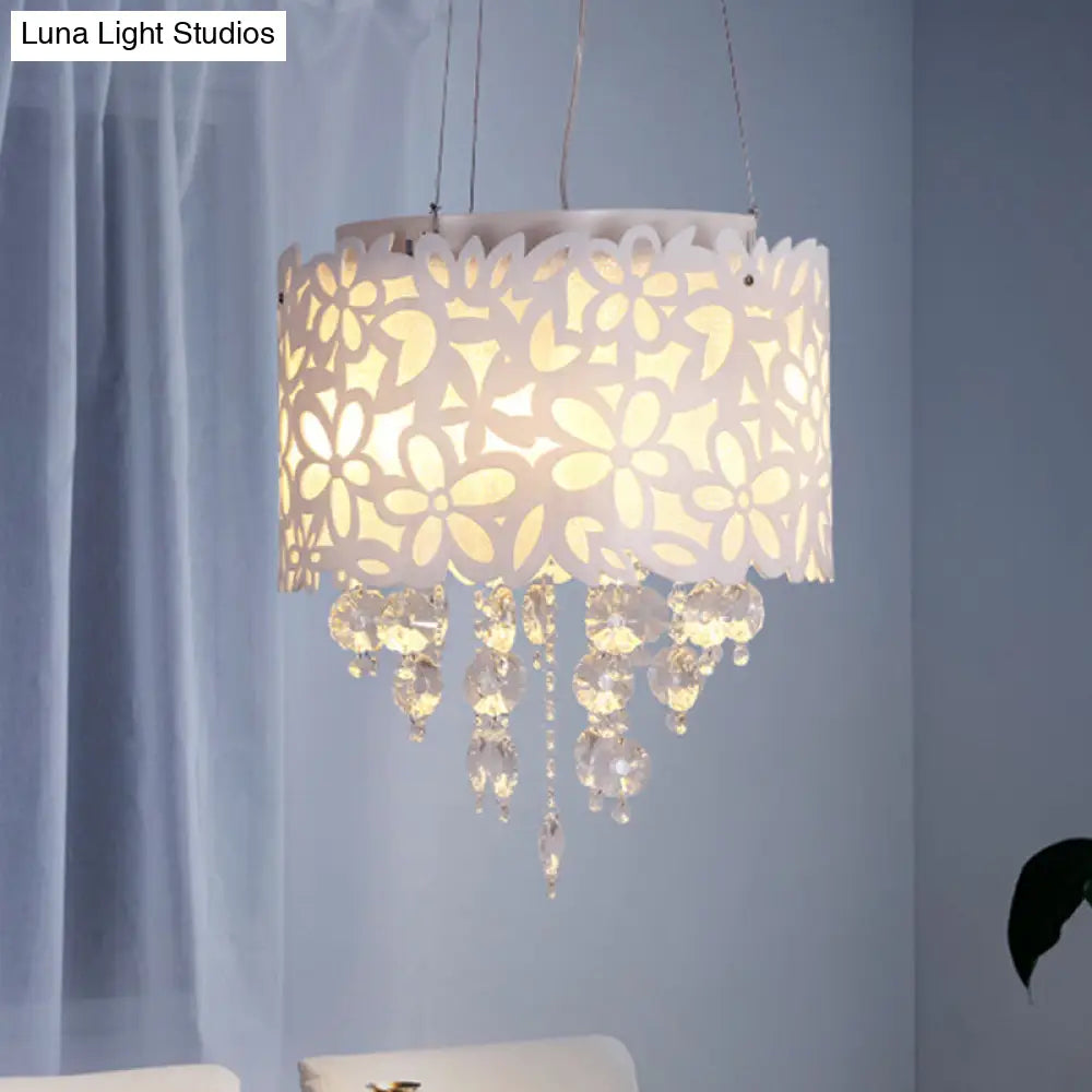 Contemporary 4-Head Metal Chandelier with Crystal Droplets in White