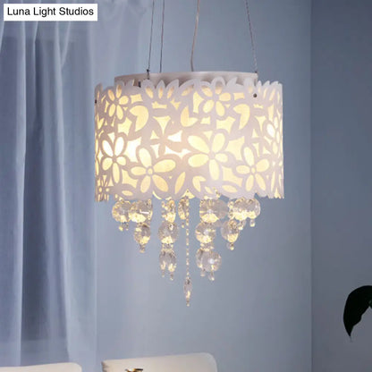 Contemporary 4-Head Metal Chandelier with Crystal Droplets in White