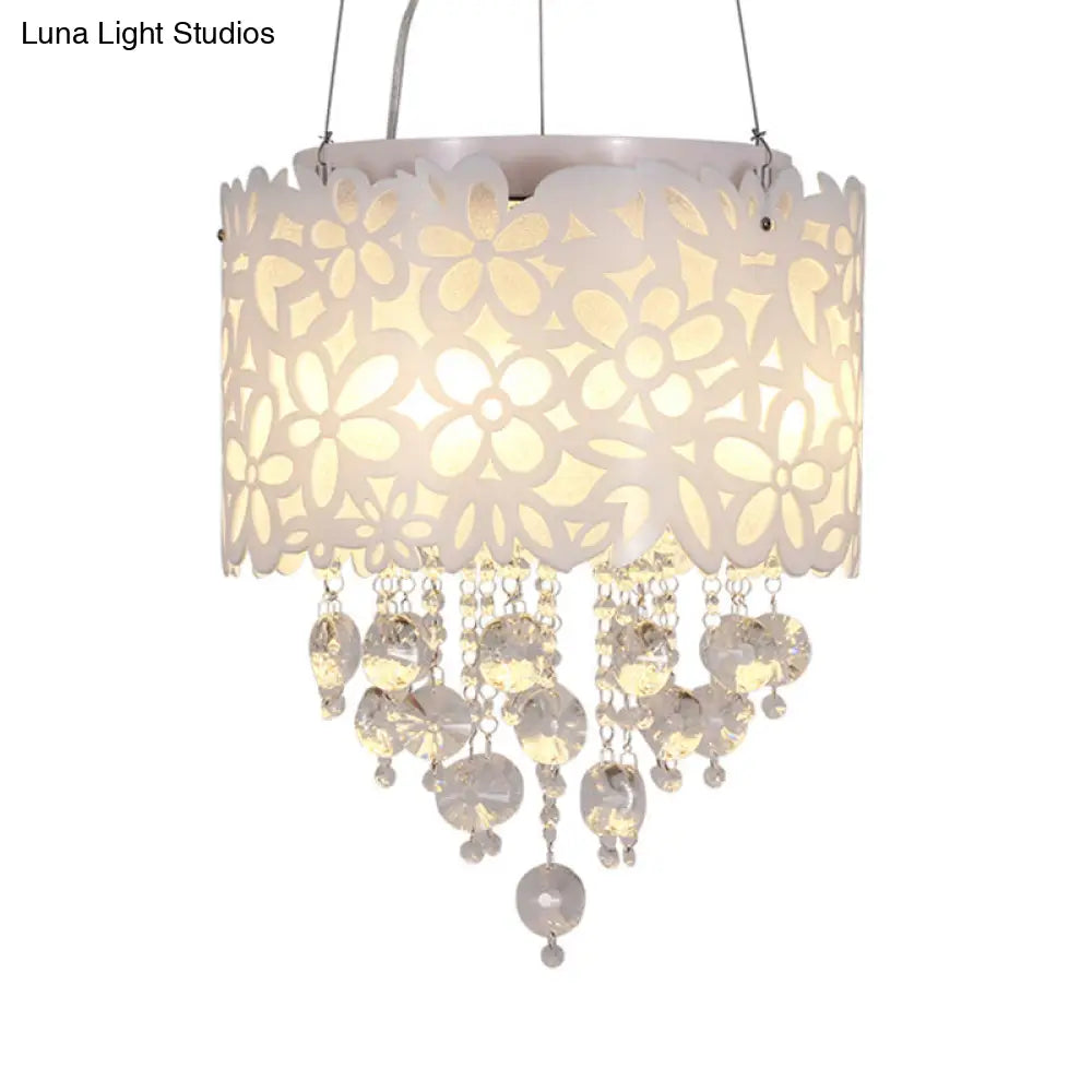 Contemporary 4-Head Metal Chandelier with Crystal Droplets in White