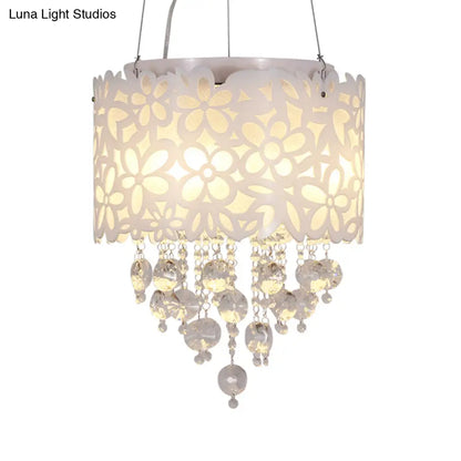 Contemporary 4-Head Metal Chandelier with Crystal Droplets in White