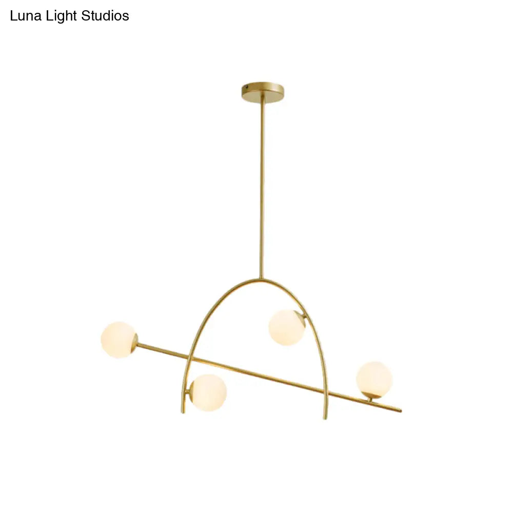 Lámpara de araña contemporánea DecorBites™ de 4 luces con esfera dorada y pantalla de cristal color crema - Iluminación cálida/blanca