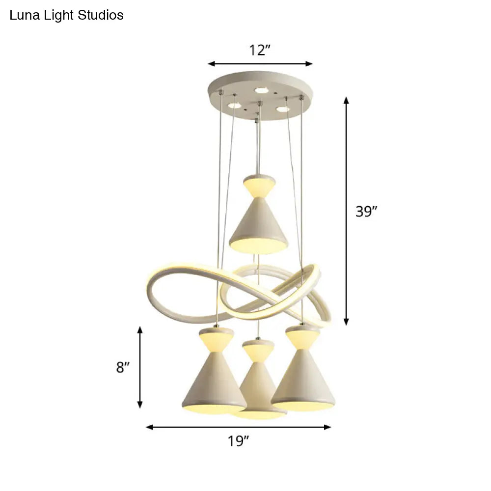 Contemporary 4-Light LED Cluster Pendant with Hourglass Shade for Dining Room