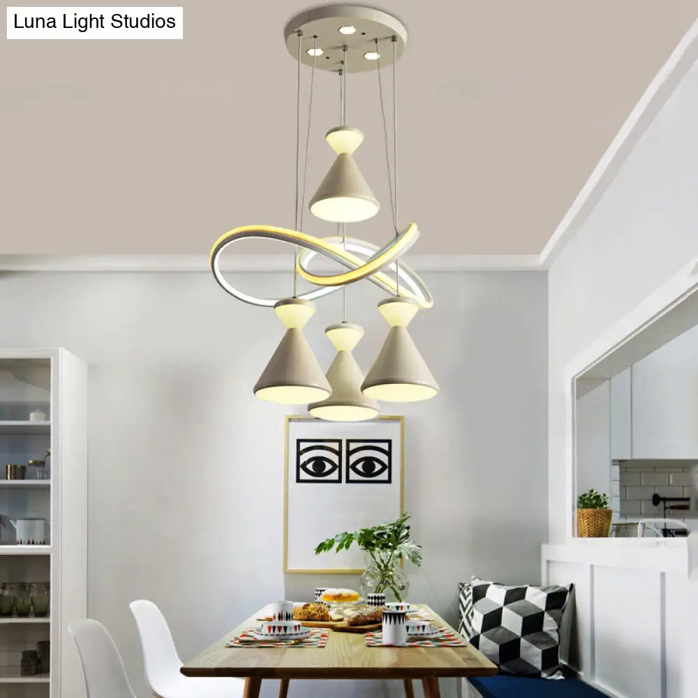 Contemporary 4-Light LED Cluster Pendant with Hourglass Shade for Dining Room