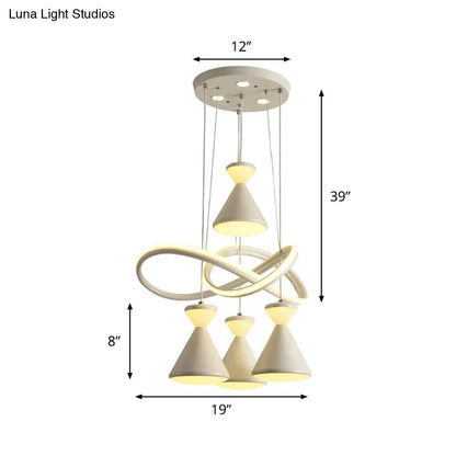 Contemporary 4-Light LED Cluster Pendant with Hourglass Shade for Dining Room