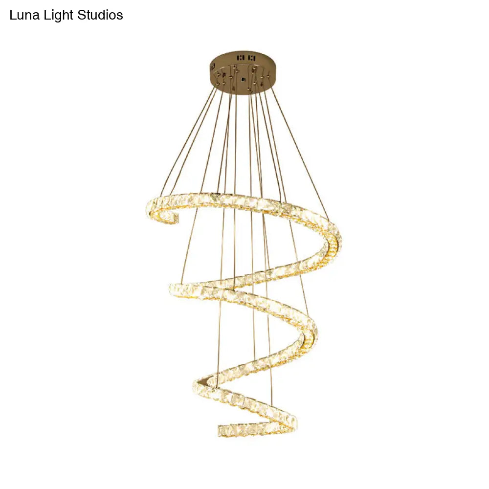Contemporary 4-Tier Spiral Clear Crystal Pendant LED Chandelier in Stainless Steel for Living Room Lighting
