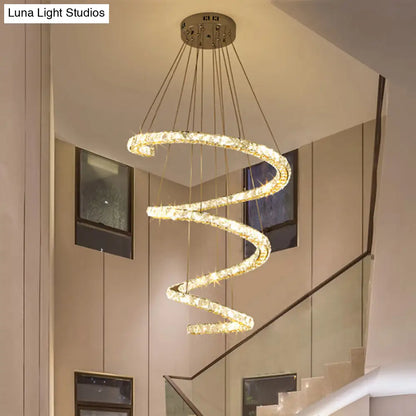 Contemporary 4-Tier Spiral Clear Crystal Pendant LED Chandelier in Stainless Steel for Living Room Lighting