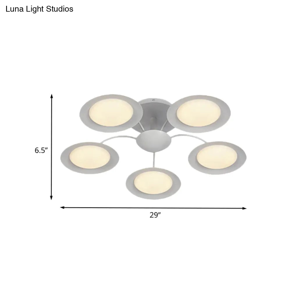 DecorBites™ DecorBites™ Contemporary 5-Head Radial White LED Semi Flush Mount Light with Acrylic Shade