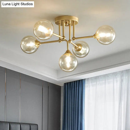 Contemporary 5-Light Semi Flush Gold/Black Sphere Ceiling Lamp with Clear Glass Shade