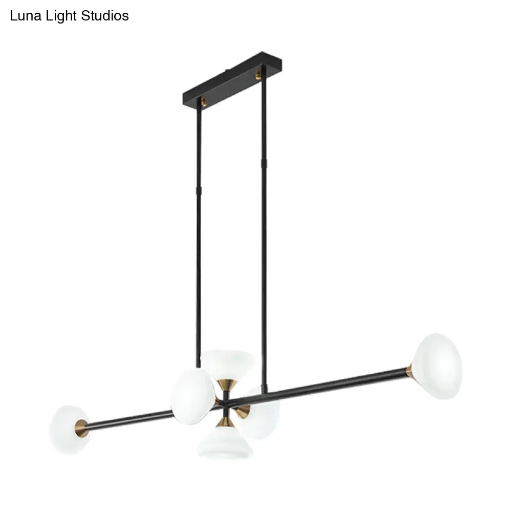 Lámpara colgante de isla DecorBites™ contemporánea de 6/10 luces LED con pantallas de cristal blanco - Luminaria de techo lineal negra