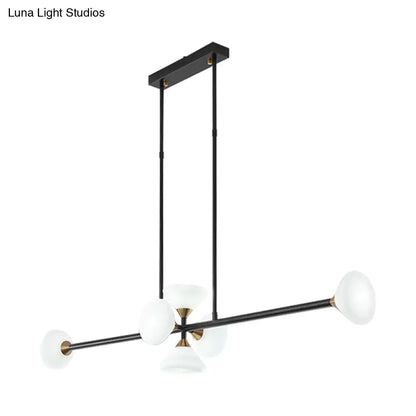 Lámpara colgante de isla DecorBites™ contemporánea de 6/10 luces LED con pantallas de cristal blanco - Luminaria de techo lineal negra