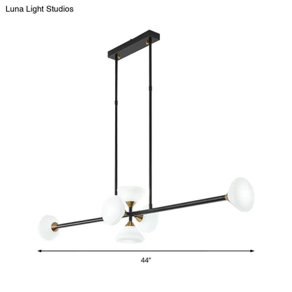 Lámpara colgante de isla DecorBites™ contemporánea de 6/10 luces LED con pantallas de cristal blanco - Luminaria de techo lineal negra