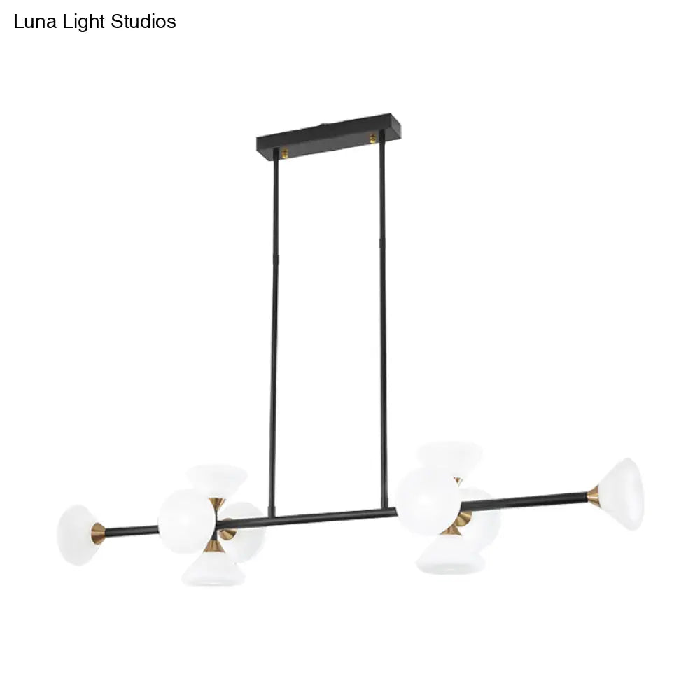 Lámpara colgante de isla DecorBites™ contemporánea de 6/10 luces LED con pantallas de cristal blanco - Luminaria de techo lineal negra