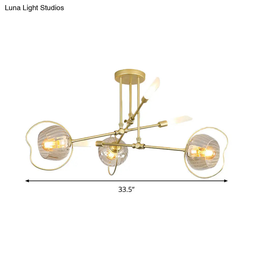 Lámpara de araña contemporánea de 6/8 cabezas con suspensión de techo en forma de cuenco dorado y pantalla de cristal ámbar