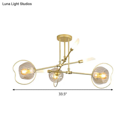 Lámpara de araña contemporánea de 6/8 cabezas con suspensión de techo en forma de cuenco dorado y pantalla de cristal ámbar