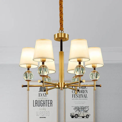 Lámpara de araña cónica contemporánea de 6 brazos en latón con detalles de cristal - Lámpara colgante para dormitorio