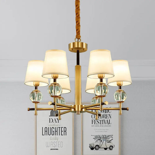 Lámpara de araña cónica contemporánea de 6 brazos en latón con detalles de cristal - Lámpara colgante para dormitorio