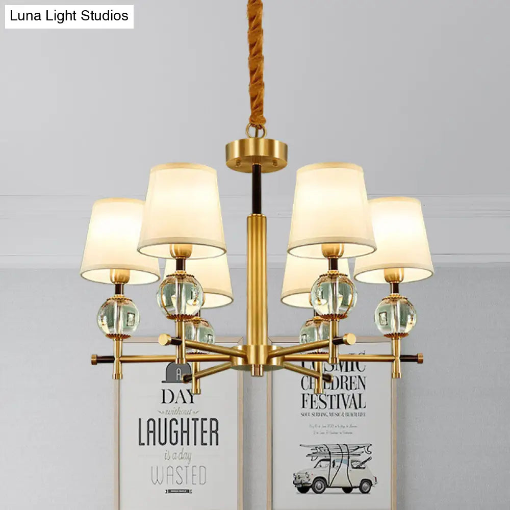 Lámpara de araña cónica contemporánea de 6 brazos en latón con detalles de cristal - Lámpara colgante para dormitorio