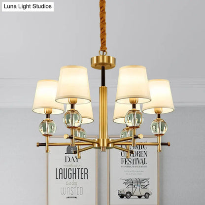 Lámpara de araña cónica contemporánea de 6 brazos en latón con detalles de cristal - Lámpara colgante para dormitorio