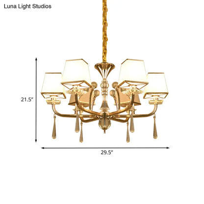 Lámpara de araña contemporánea de cristal blanco de 6 cabezas: colgante piramidal de cristal para dormitorio