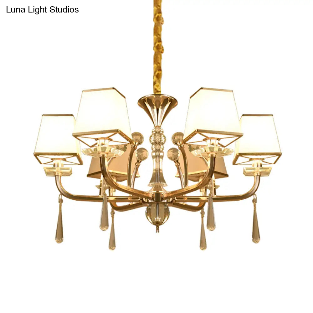 Lámpara de araña contemporánea de cristal blanco de 6 cabezas: colgante piramidal de cristal para dormitorio