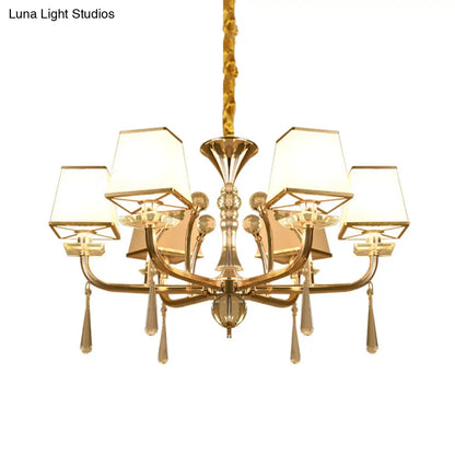 Lámpara de araña contemporánea de cristal blanco de 6 cabezas: colgante piramidal de cristal para dormitorio