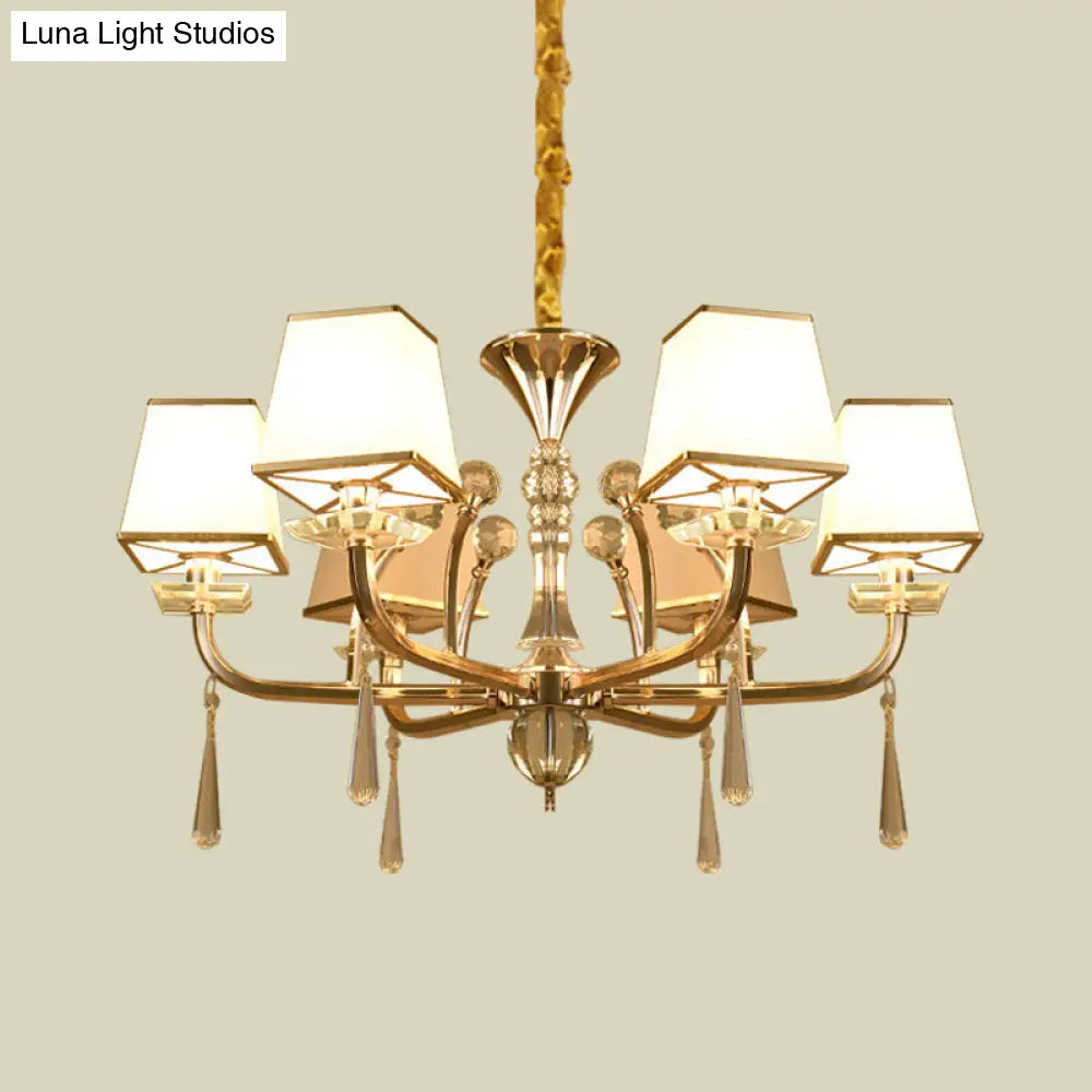Lámpara de araña contemporánea de cristal blanco de 6 cabezas: colgante piramidal de cristal para dormitorio