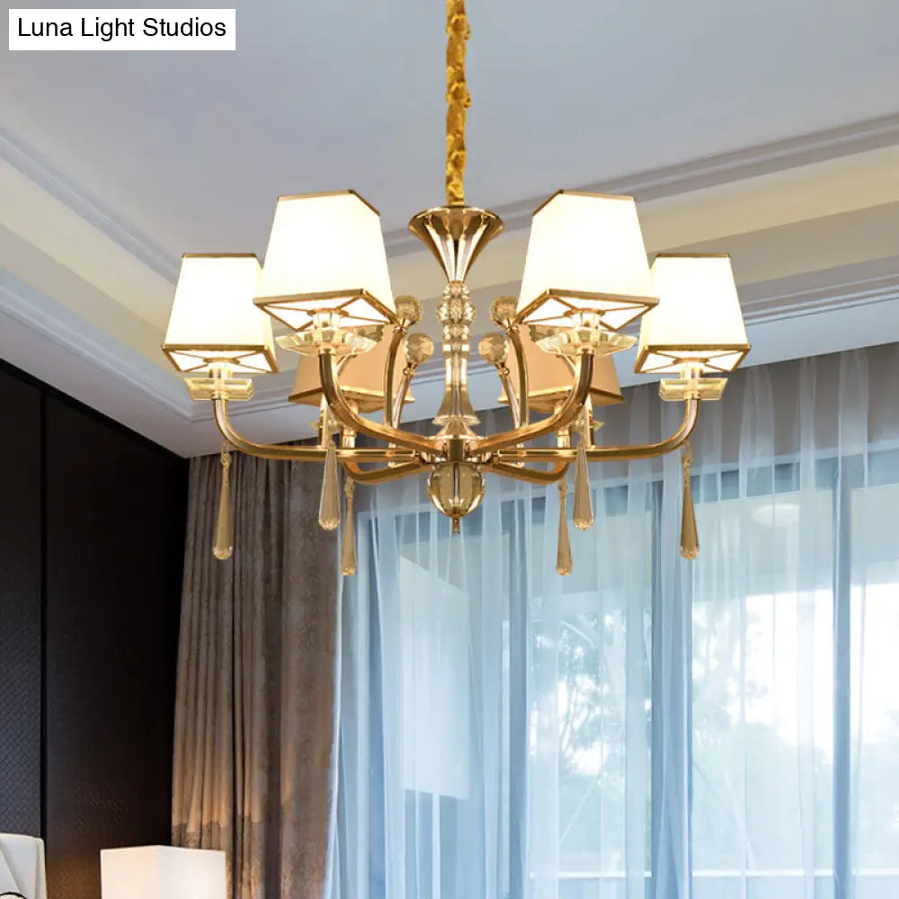 Lámpara de araña contemporánea de cristal blanco de 6 cabezas: colgante piramidal de cristal para dormitorio