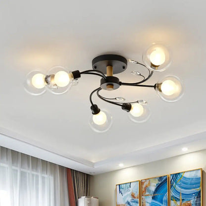 DecorBites™ DecorBites™ Contemporary 6-Light Clear Glass Ball Semi Flush Lamp in Black/Gold for Close-to-Ceiling Lighting