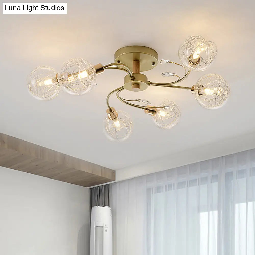 DecorBites™ DecorBites™ Contemporary 6-Light Clear Glass Ball Semi Flush Lamp in Black/Gold for Close-to-Ceiling Lighting