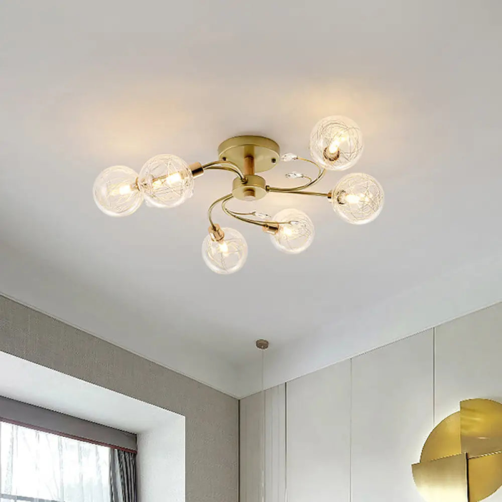 DecorBites™ DecorBites™ Contemporary 6-Light Clear Glass Ball Semi Flush Lamp in Black/Gold for Close-to-Ceiling Lighting