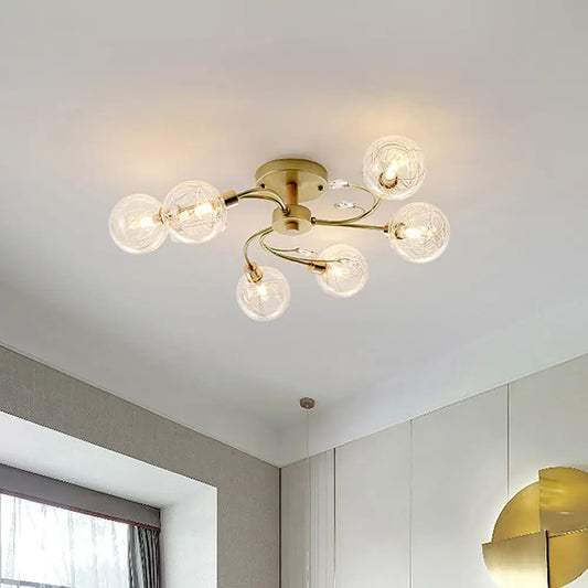 DecorBites™ DecorBites™ Contemporary 6-Light Clear Glass Ball Semi Flush Lamp in Black/Gold for Close-to-Ceiling Lighting