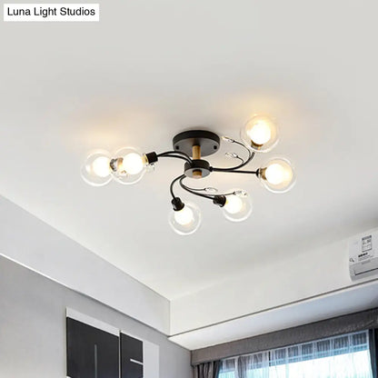 DecorBites™ DecorBites™ Contemporary 6-Light Clear Glass Ball Semi Flush Lamp in Black/Gold for Close-to-Ceiling Lighting