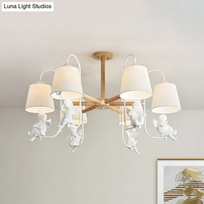 Contemporary 6-Light White Barrel Chandelier with Angel Fabric Suspension
