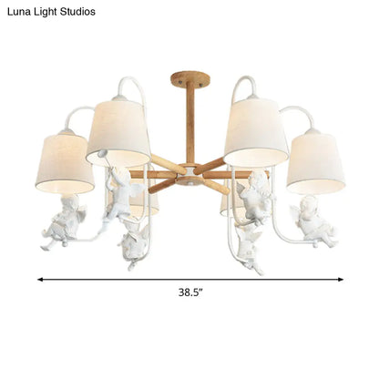 Contemporary 6-Light White Barrel Chandelier with Angel Fabric Suspension