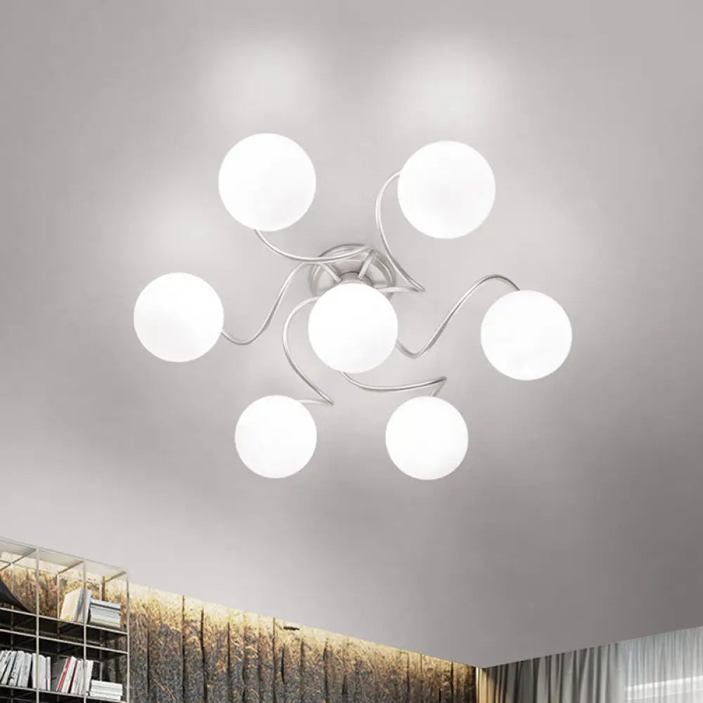 DecorBites™ DecorBites™ Contemporary 7-Light Semi Flush Lamp with Frosted White Glass Shade - Silver Modo Ceiling Fixture