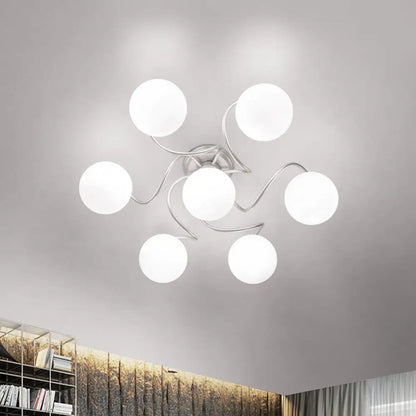 DecorBites™ DecorBites™ Contemporary 7-Light Semi Flush Lamp with Frosted White Glass Shade - Silver Modo Ceiling Fixture