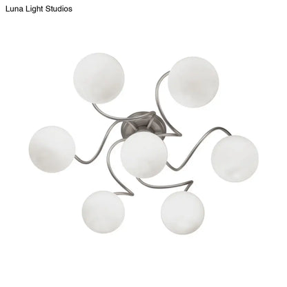 DecorBites™ DecorBites™ Contemporary 7-Light Semi Flush Lamp with Frosted White Glass Shade - Silver Modo Ceiling Fixture