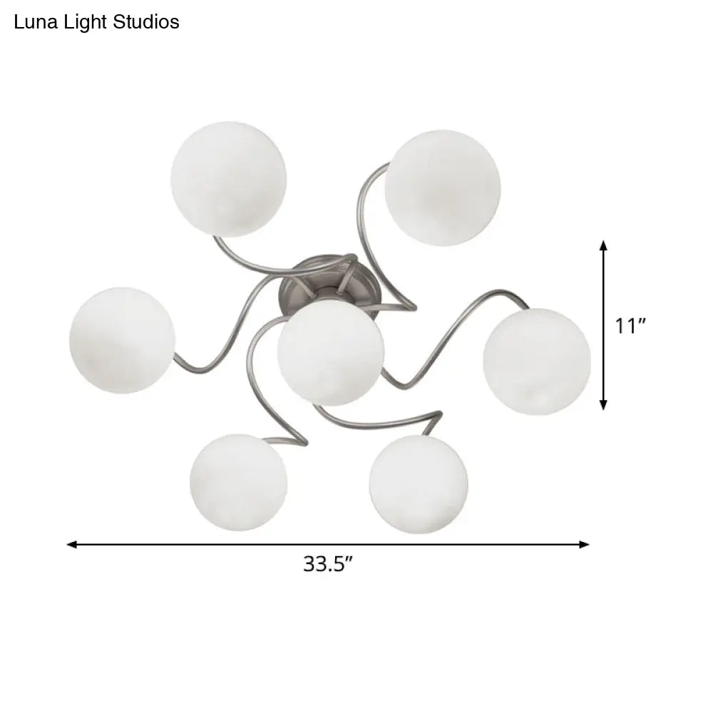 DecorBites™ DecorBites™ Contemporary 7-Light Semi Flush Lamp with Frosted White Glass Shade - Silver Modo Ceiling Fixture