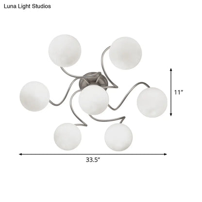 DecorBites™ DecorBites™ Contemporary 7-Light Semi Flush Lamp with Frosted White Glass Shade - Silver Modo Ceiling Fixture