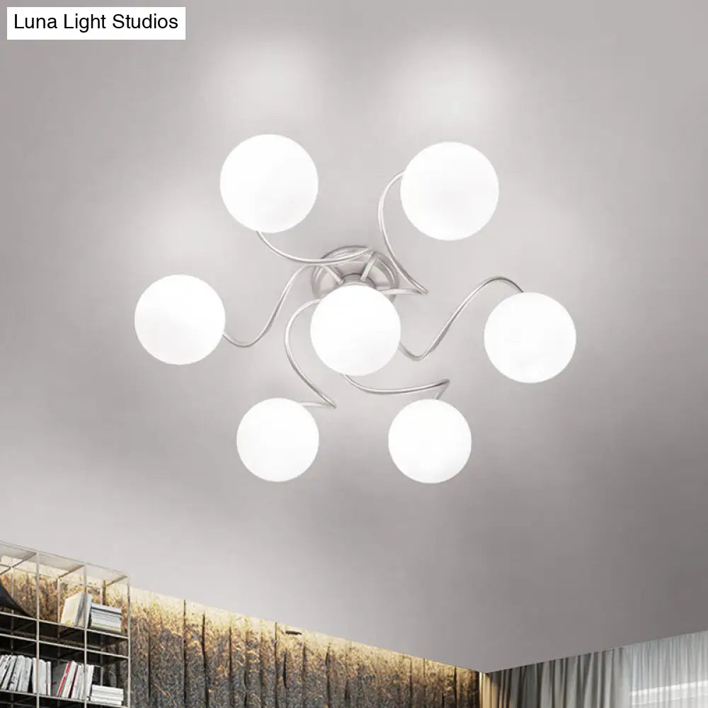 DecorBites™ DecorBites™ Contemporary 7-Light Semi Flush Lamp with Frosted White Glass Shade - Silver Modo Ceiling Fixture