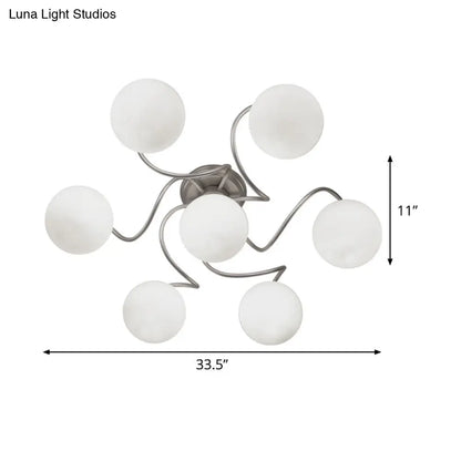 DecorBites™ DecorBites™ Contemporary 7-Light Semi Flush Lamp with Frosted White Glass Shade - Silver Modo Ceiling Fixture