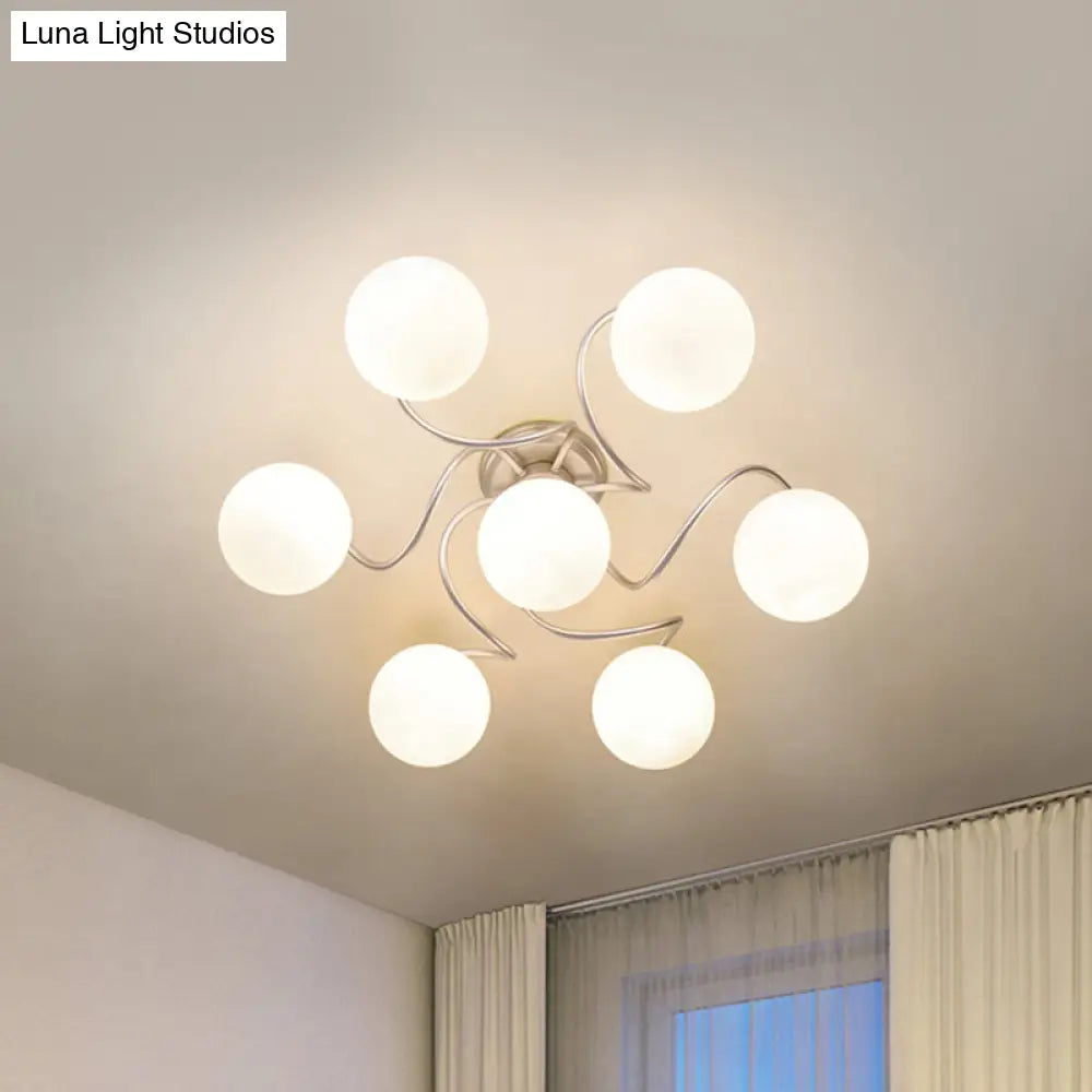 DecorBites™ DecorBites™ Contemporary 7-Light Semi Flush Lamp with Frosted White Glass Shade - Silver Modo Ceiling Fixture