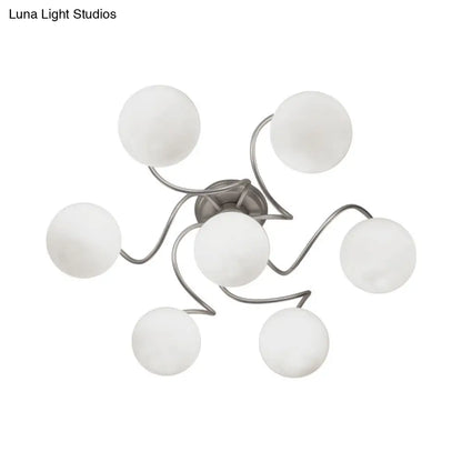 DecorBites™ DecorBites™ Contemporary 7-Light Semi Flush Lamp with Frosted White Glass Shade - Silver Modo Ceiling Fixture