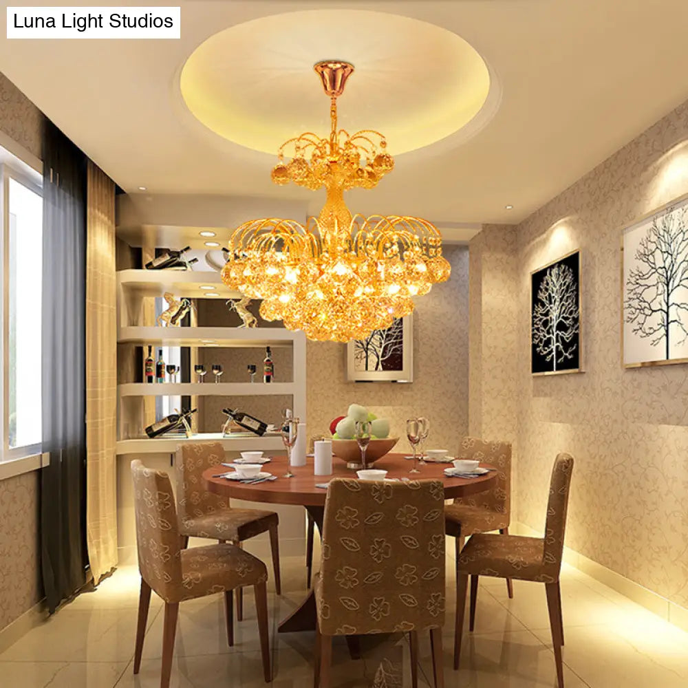 Lámpara de araña contemporánea de 8 luces en cromo/oro con pantalla de bola de cristal, 40,6 cm/49,5 cm de ancho