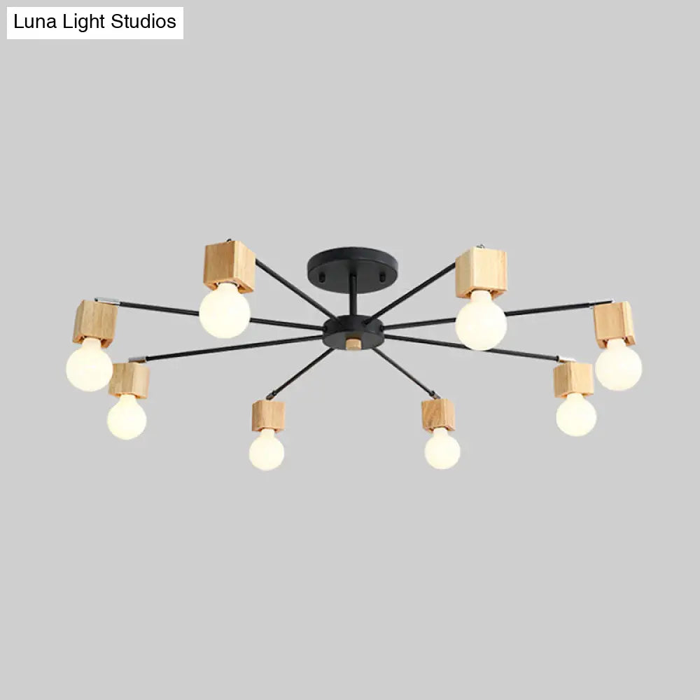 DecorBites™ DecorBites™ Contemporary 8-Light Metal Flush Lamp with Cube Wood Cap in Black