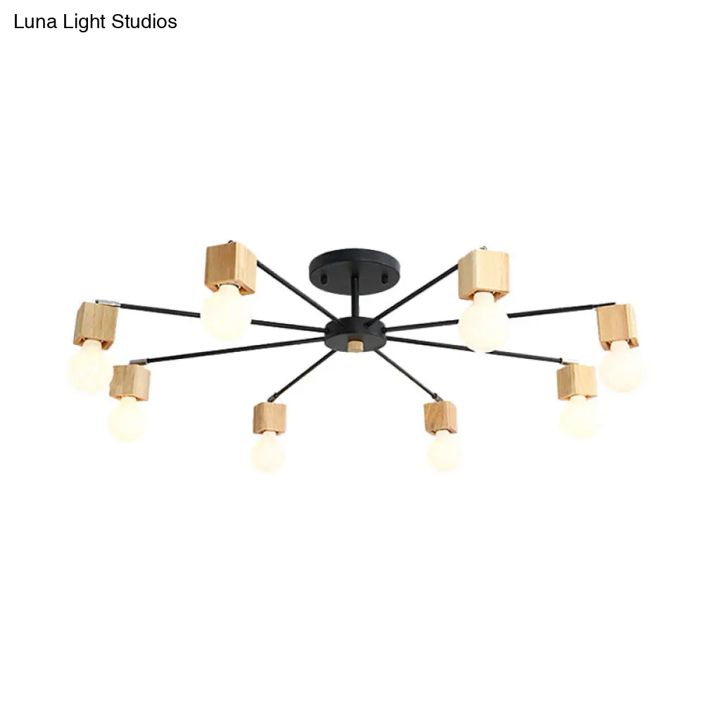 DecorBites™ DecorBites™ Contemporary 8-Light Metal Flush Lamp with Cube Wood Cap in Black